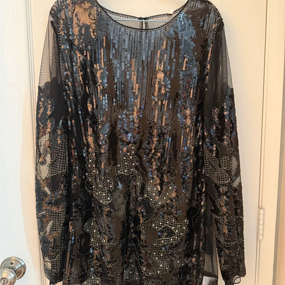 12th Tribe Amber Nights Black Beaded Mini Dress - Picture 2 of 4